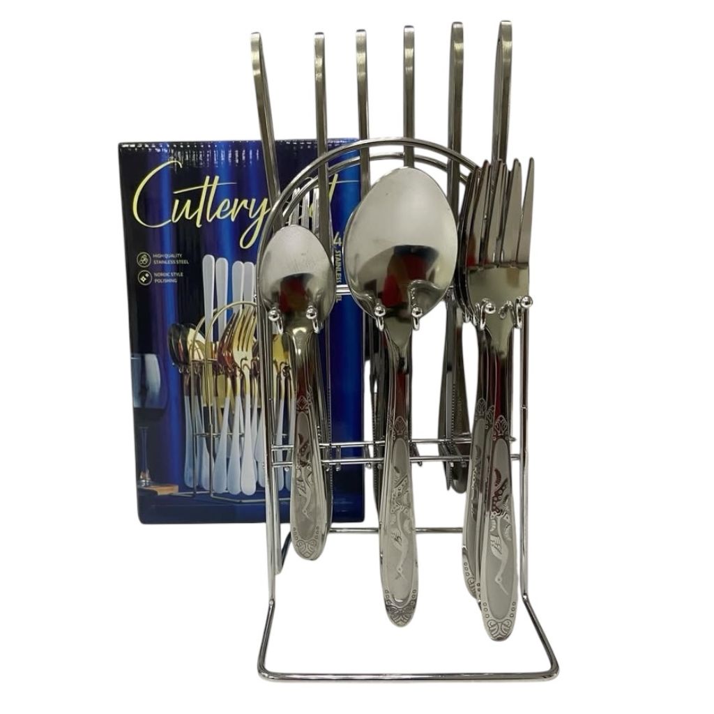 Set de 24 Cubiertos en Acero Inoxidable con Base