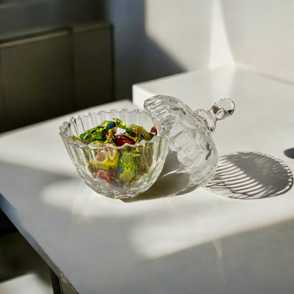 Bombonera De Vidrio Ovalada Con Tapa