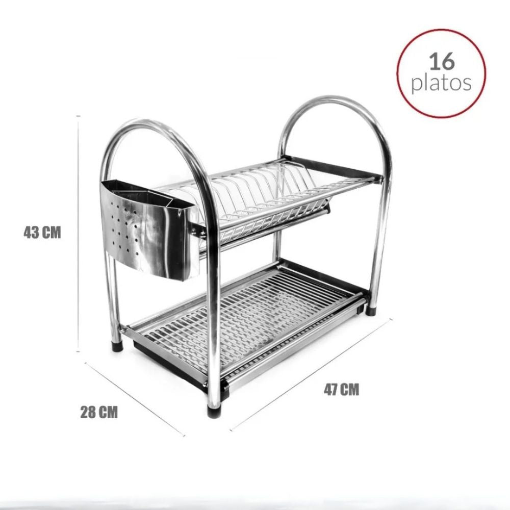 Escurridor de Platos de 2 Niveles en Acero Inoxidable