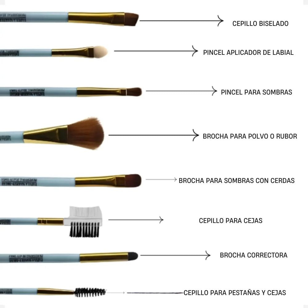 Set de Brochas de Maquillaje 8 Piezas + Esponja