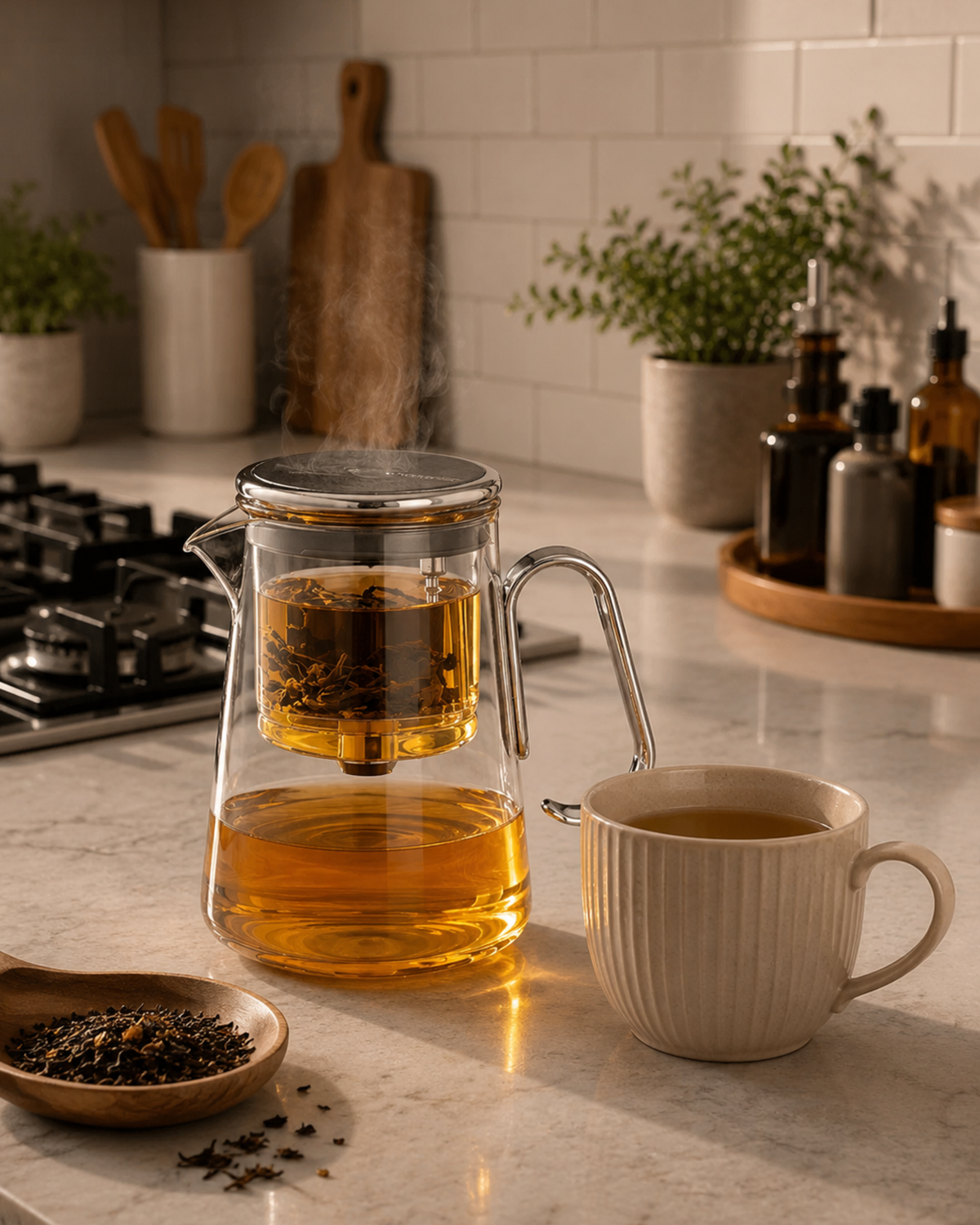 Tetera de vidrio con infusor integrado