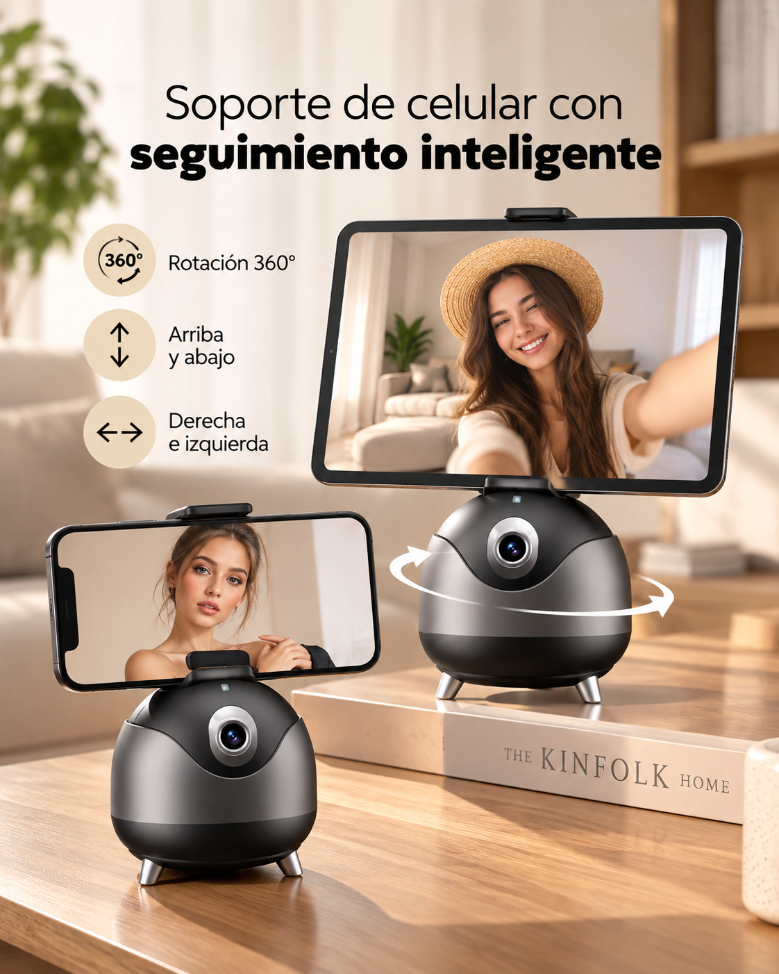 Soporte de celular con seguimiento inteligente 360°