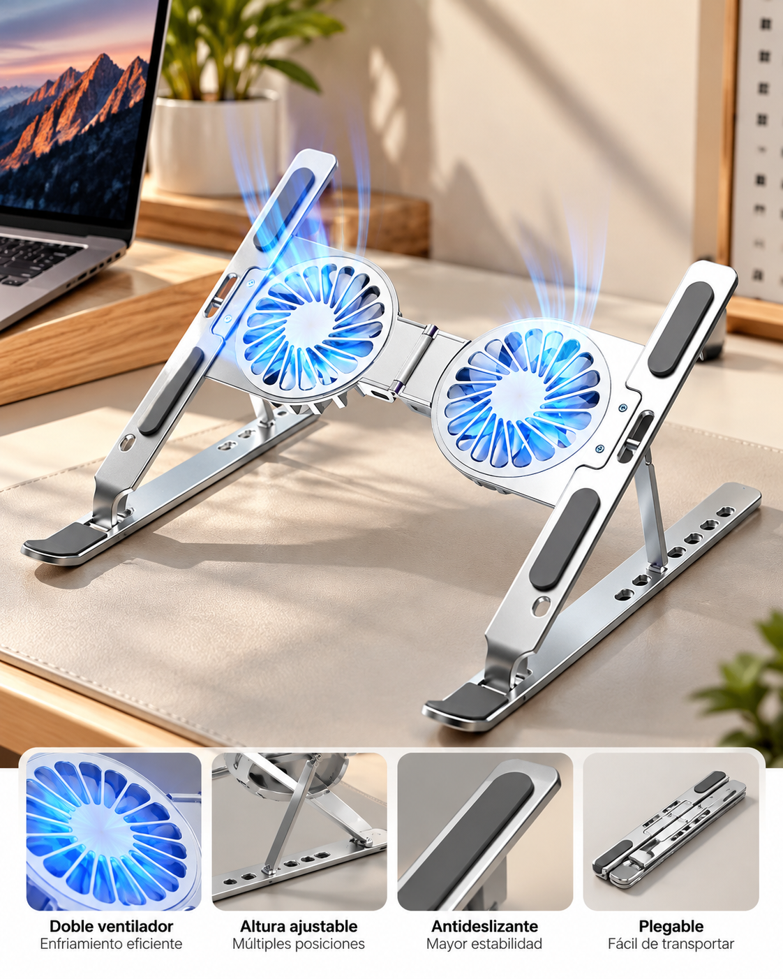 Soporte Plegable con Ventilación Doble para portatil