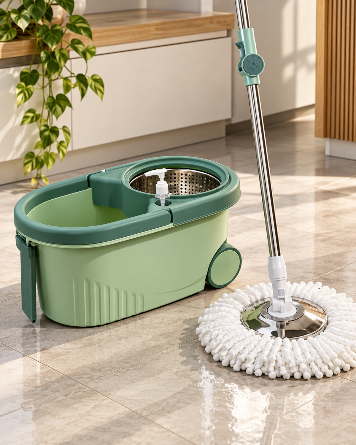 Balde con Mopa Giratoria 360° + Dispensador de Jabón