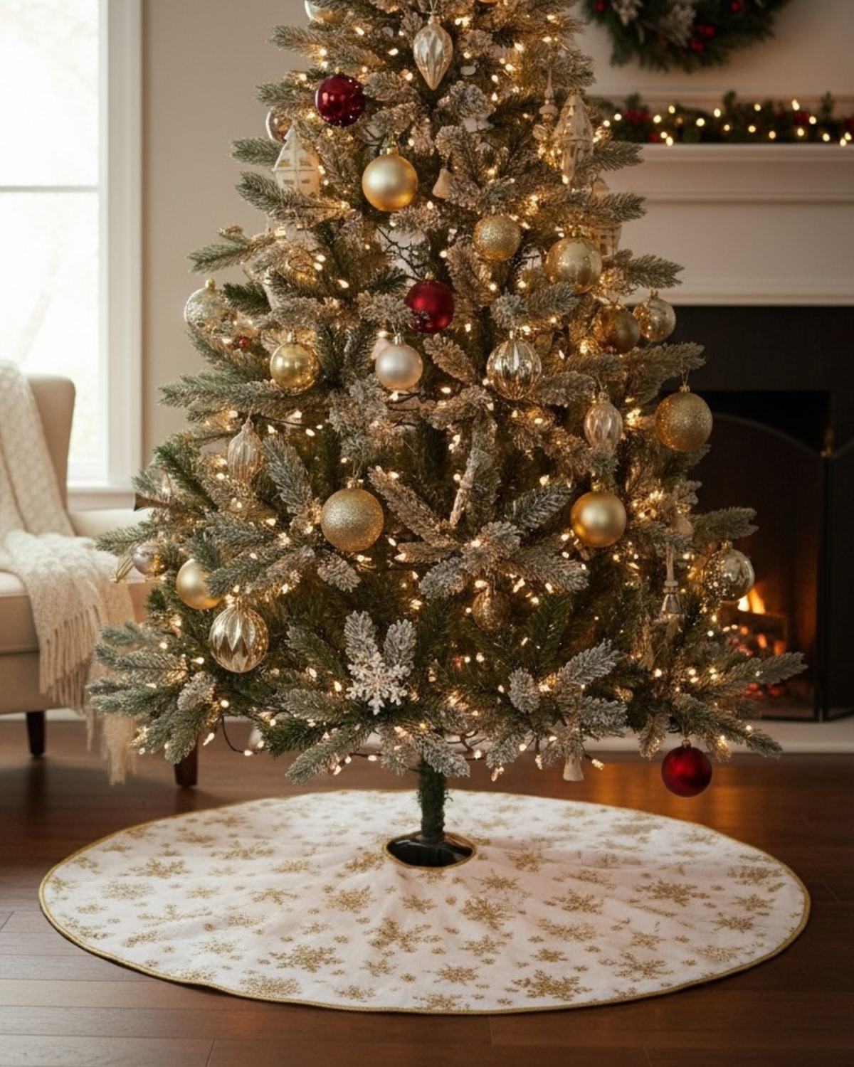 Tapete para Árbol de Navidad – Copos Dorados