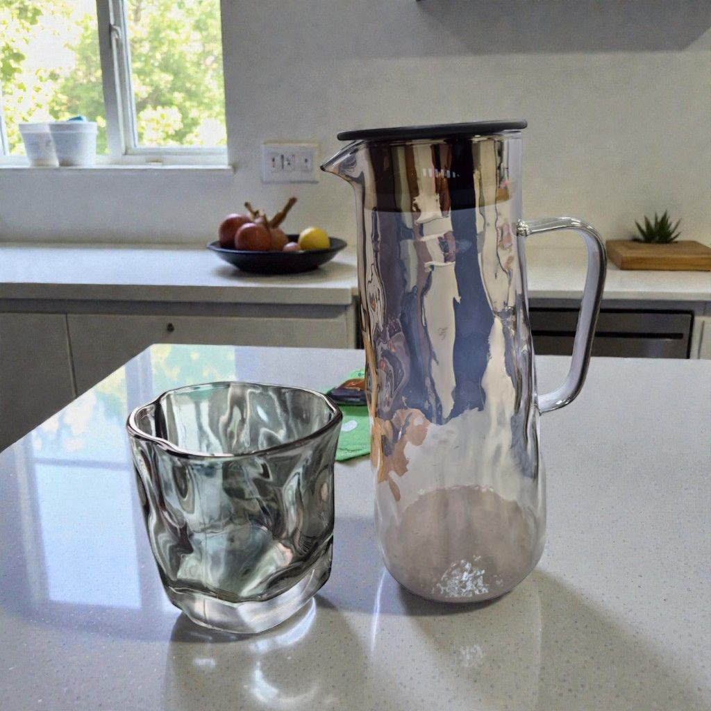 Set de Jarra + 4 Vasos de Vidrio con Bandeja