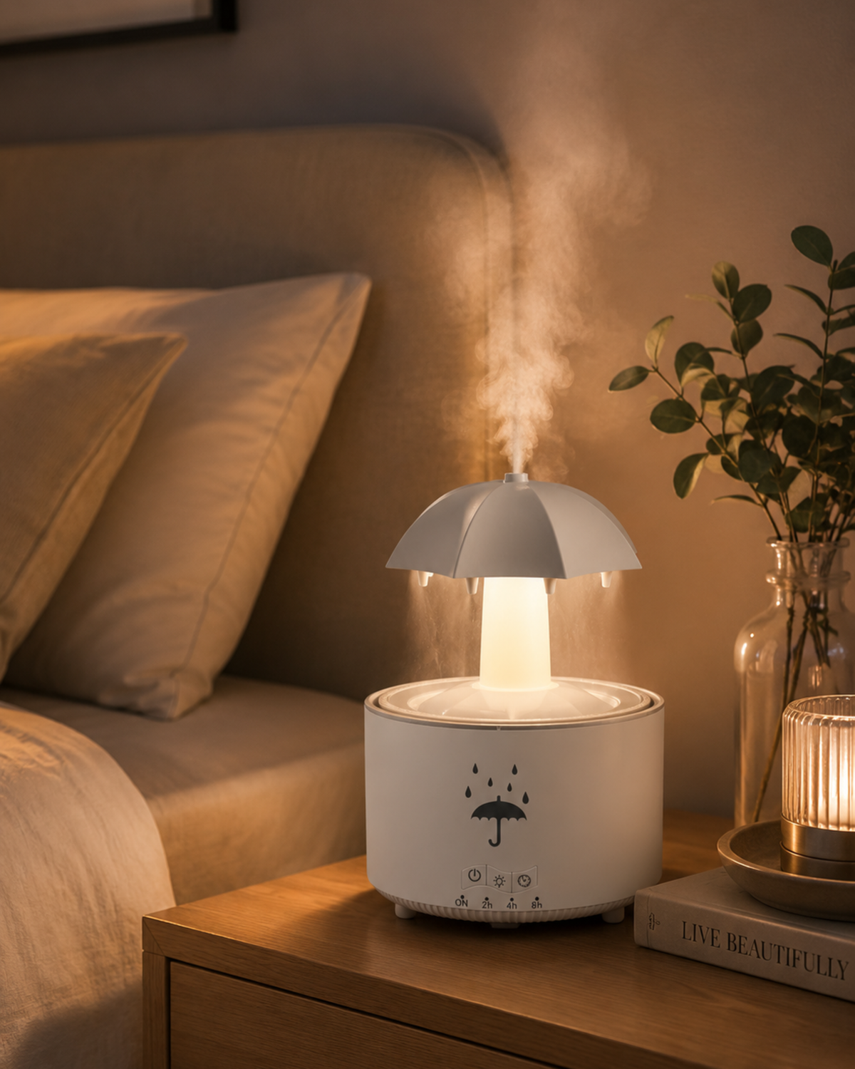 Humidificador Difusor Tipo Paraguas con Luces LED y Control Remoto