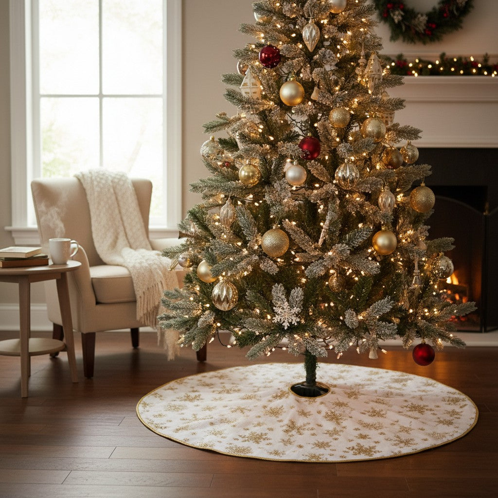 Tapete para Árbol de Navidad – Copos Dorados