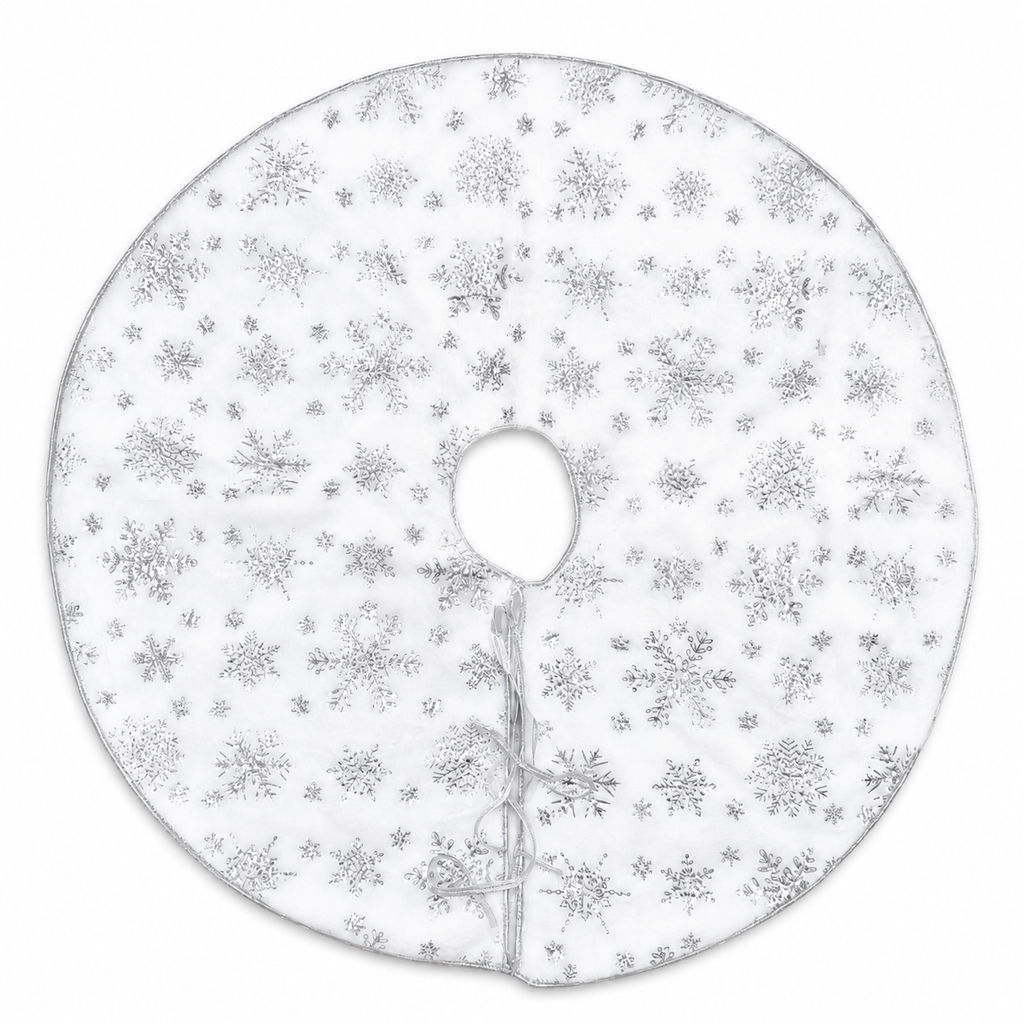 Tapete para Árbol de Navidad – Copos Plateados