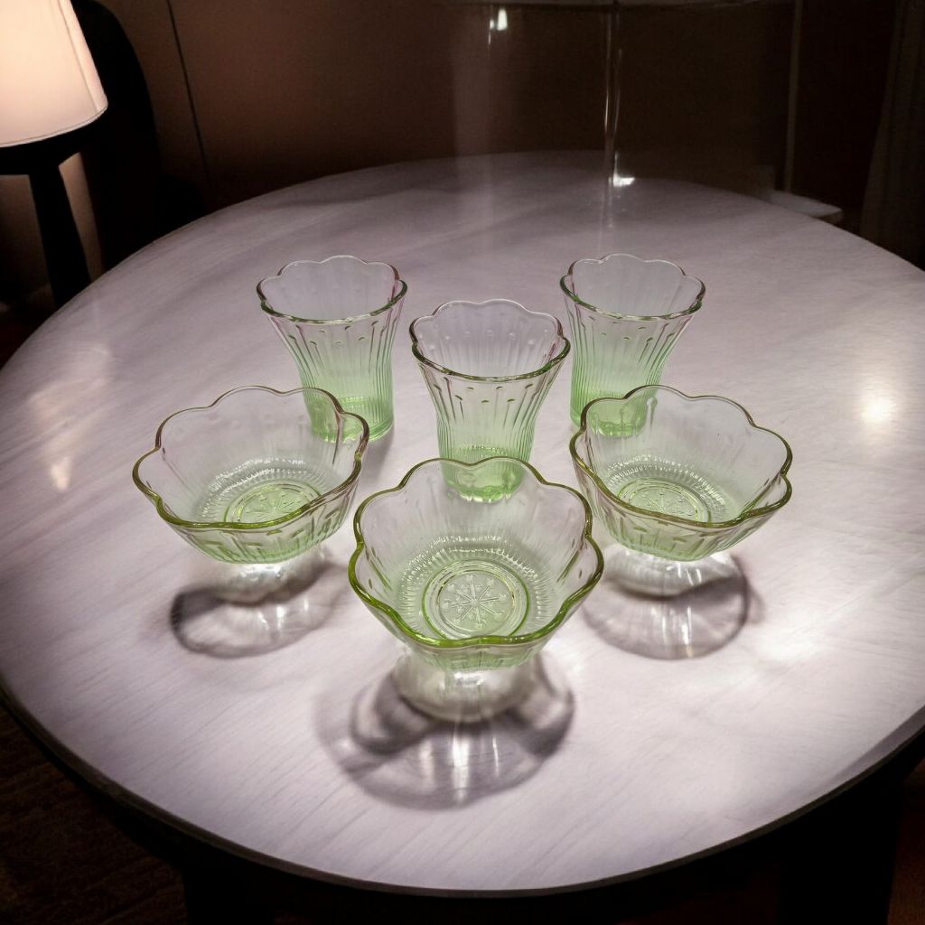 Set de Vaso y  bowls vintage verde